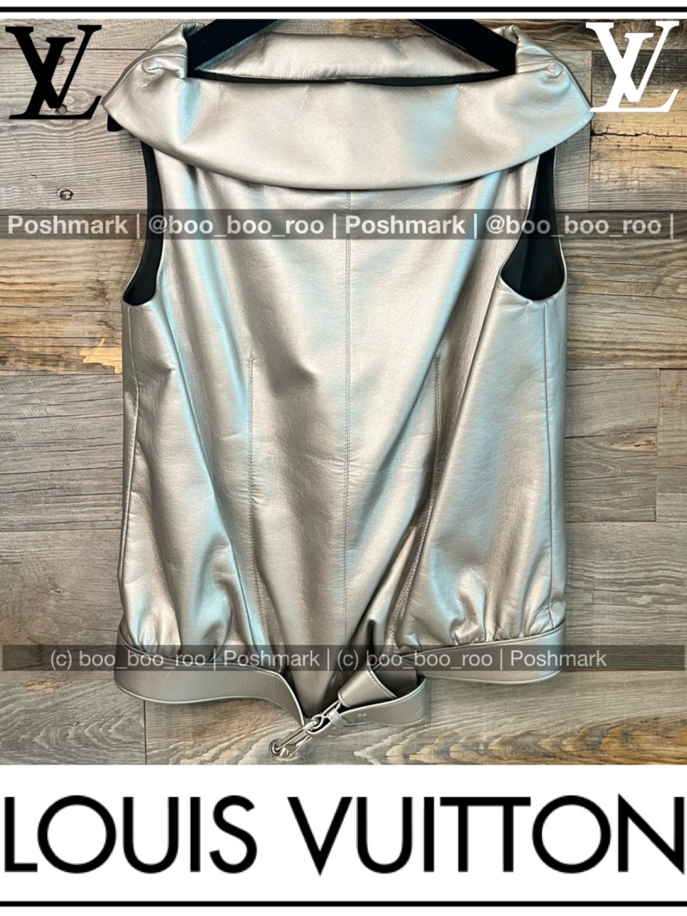 Louis Vuitton Champagne/Silver Vegan Leather Sleeveless Cowlneck Top, 💯Authentic